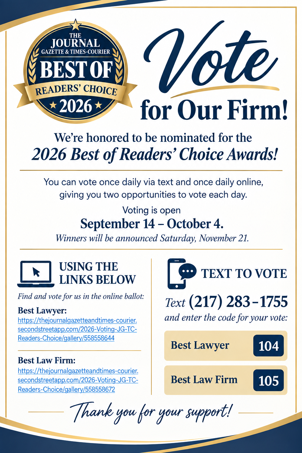 Vote for Our Firm!